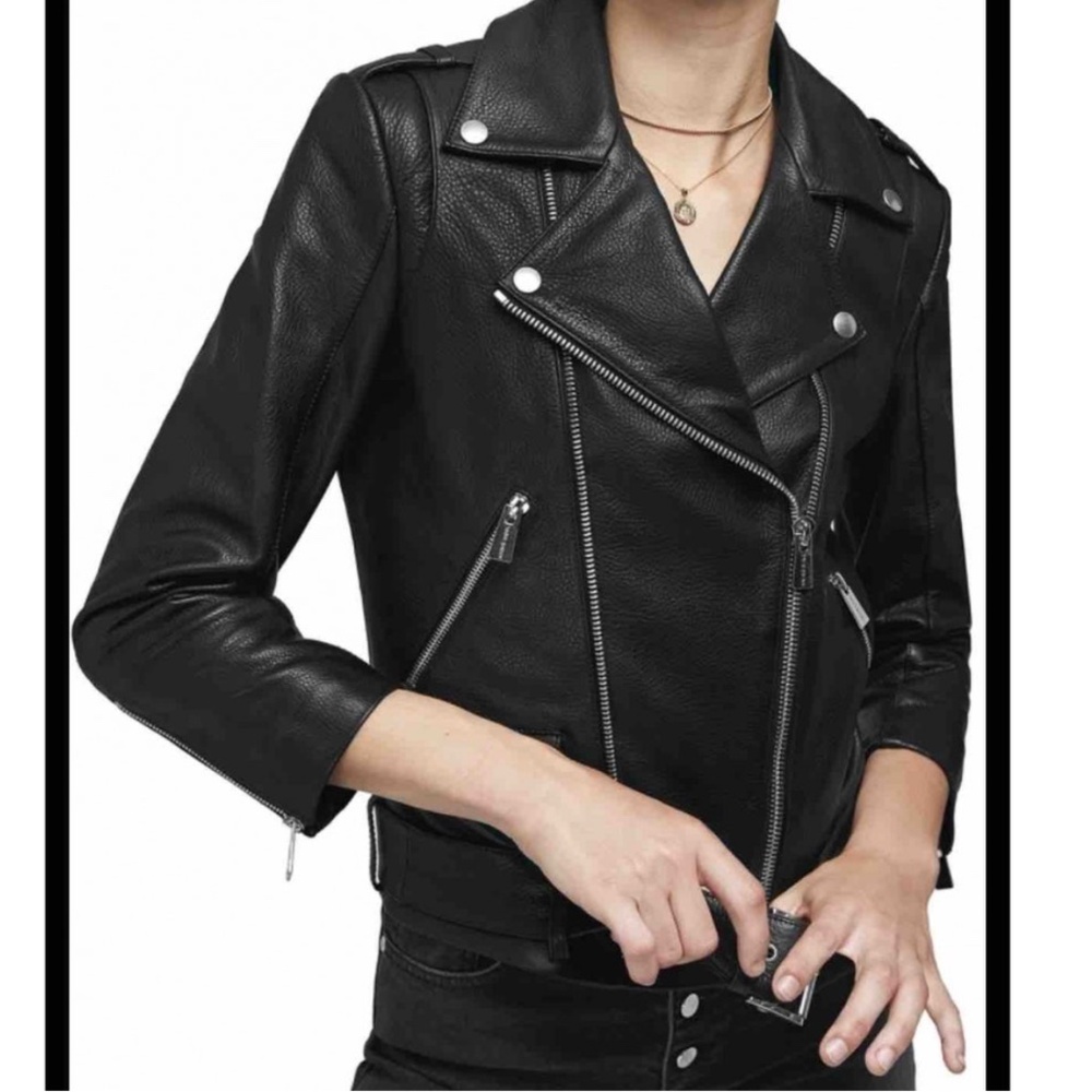 ANINE BING Leather Biker Jacket - XS Black, Excellent with tag